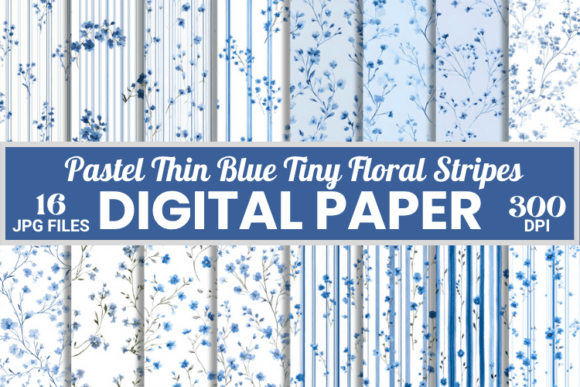 Download Pastel Thin Blue Tiny Floral Stripes Pattern - Stripes pattern Collection