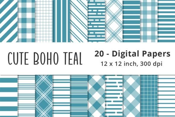 Download Cute Boho Teal Stripes Scrapbook Papers - Teal Collection