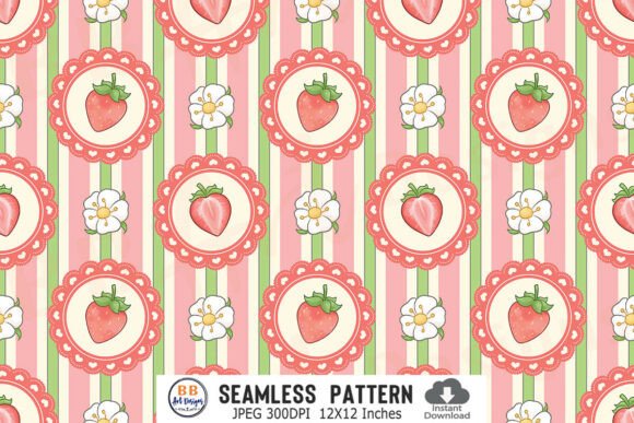 Download Floral Stawberry Stripes Pattern Paper - Stripes pattern Collection