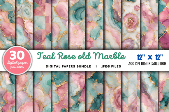 Download Teal Rose Old Marble Junk Journal Papers - Teal Collection