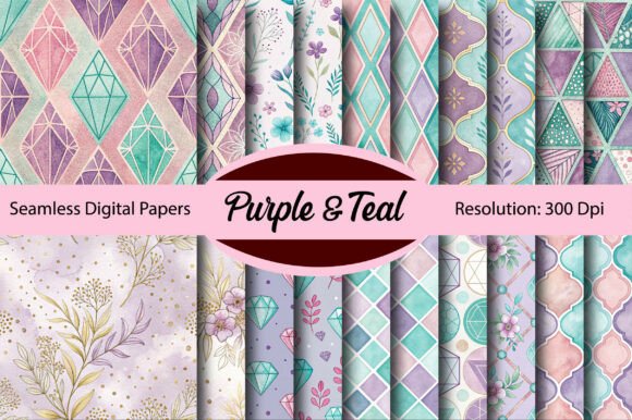 Download Purple &amp; Teal Seamless Digital Paper - Teal Collection